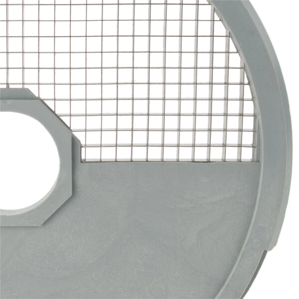 A Robot Coupe 5/16" Dicing Grid, a metal grid with circular holes.