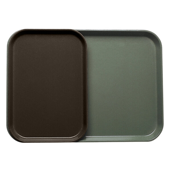 A brown rectangular tray insert with a grey rectangular shape.