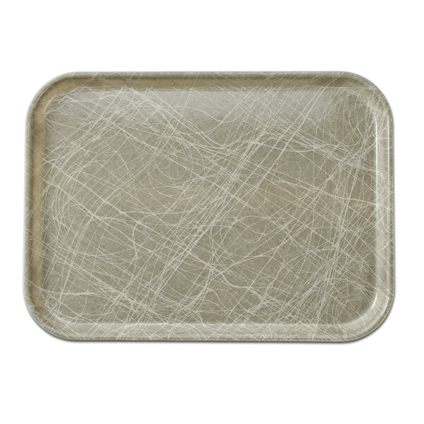 A rectangular Cambro Camtray with a gray abstract design on a white surface.