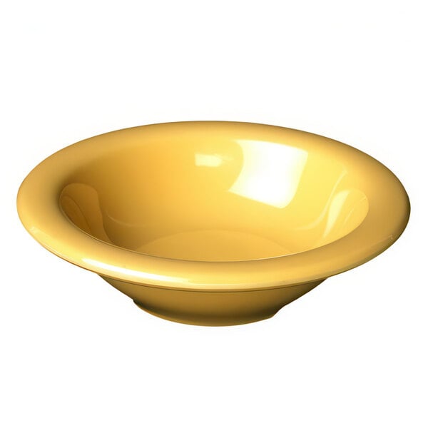 A yellow Thunder Group melamine soup bowl.