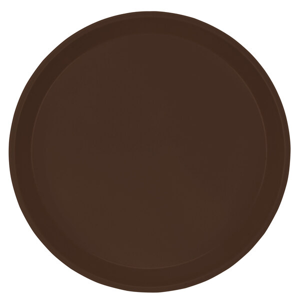 A close-up of a brown Cambro cafeteria tray with a white background.