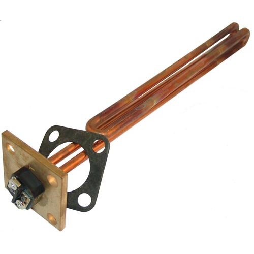 A copper heating element with a metal plate and a screw.