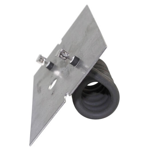 A metal plate with a metal and black object and a black rubber tube.