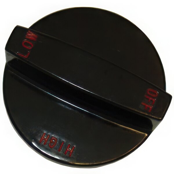 A black circular AllPoints oven/broiler burner knob with red text.