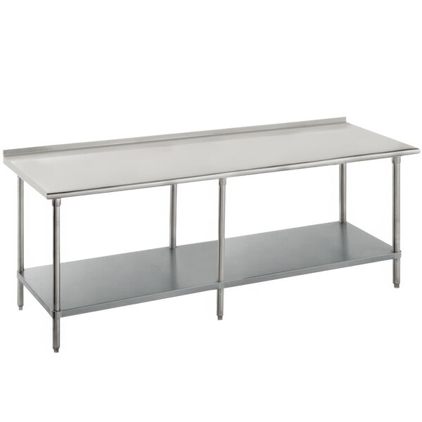 A stainless steel Advance Tabco work table with undershelf.