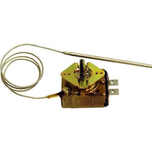 A close-up of an All Points 46-1406 thermostat, a small metal device with a wire.