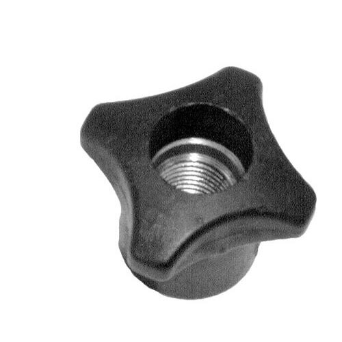 A black star-shaped knob with a nut on it.