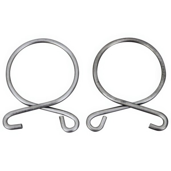 A pair of metal rings with two metal hooks on them.