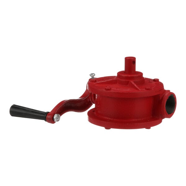 A red hand crank with a black handle on an AllPoints fryer oil pump.