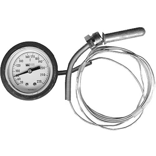 A close-up of a rear jam nut mount temperature gauge.