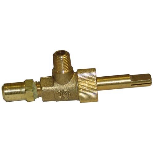 A close-up of a brass All Points top burner valve with a brass handle.