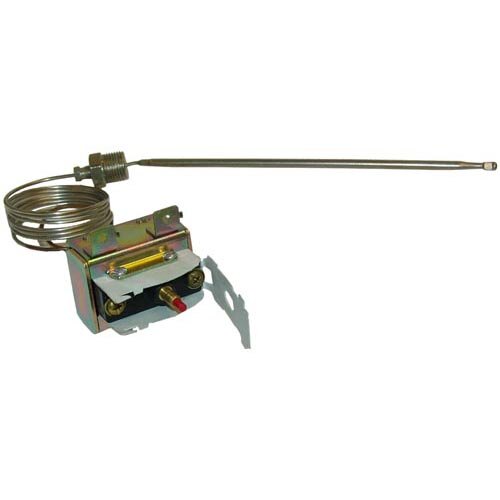 A close-up of an All Points Hi-Limit Safety Thermostat with a long wire.