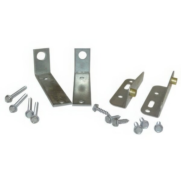 An AllPoints door hinge assembly, a group of metal brackets and screws.