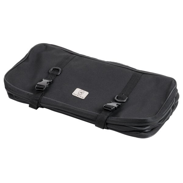 A black Mercer Culinary knife case with straps.