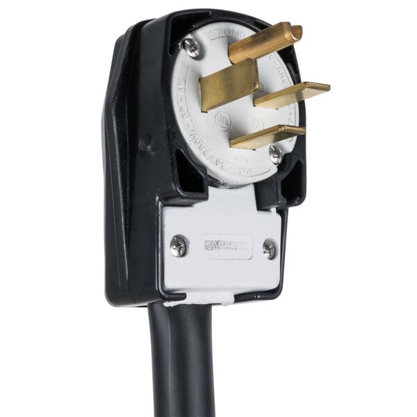 close-up of a black and white plug