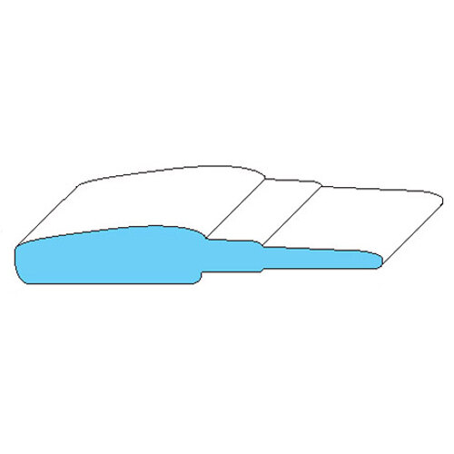A blue and white drawing of a 1/4" x 1 1/2" silicone door sweep gasket.