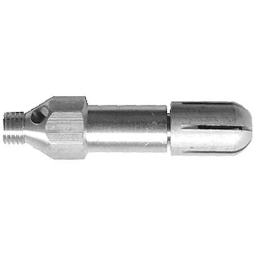A close-up of a brass natural gas jet burner with a threaded pipe and nut.