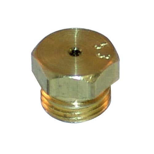 A close-up of a brass threaded nut.