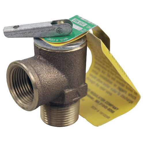 A close-up of a brass All Points 15 PSI steam safety relief valve with a yellow tag.