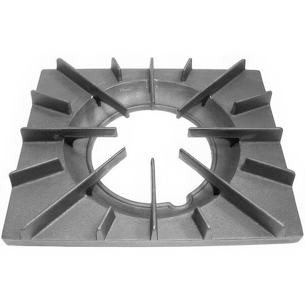 A grey metal AllPoints cast iron spider grate with holes.