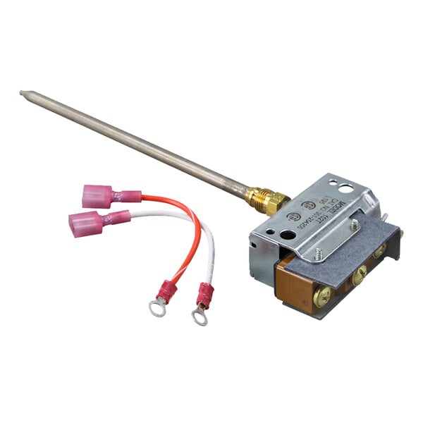 A metal All Points fixed thermostat with wires and a connector.