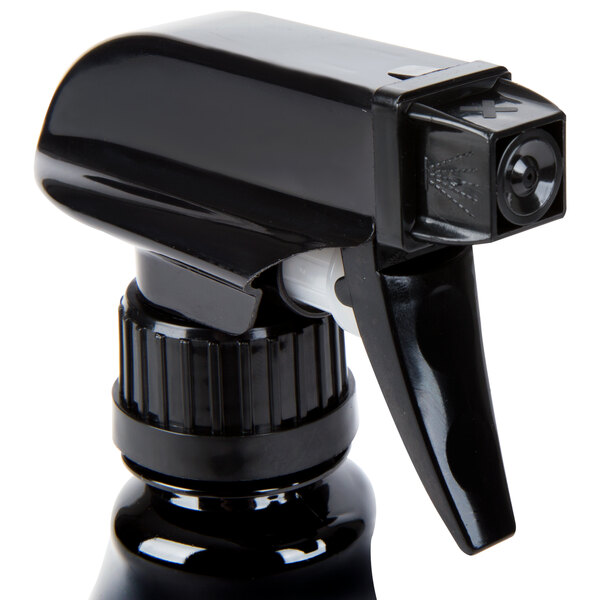 A black spray bottle with a small nozzle.