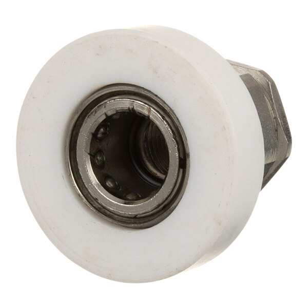 A white rubber AllPoints quick disconnect wheel with a metal nut.