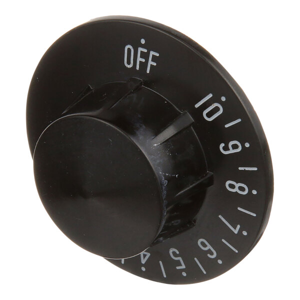 A black AllPoints toaster thermostat switch knob with numbers on it.