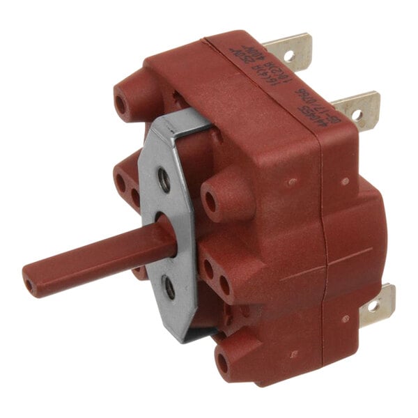 A red and silver AllPoints On/Off rotary control switch with metal plate and two red wires.