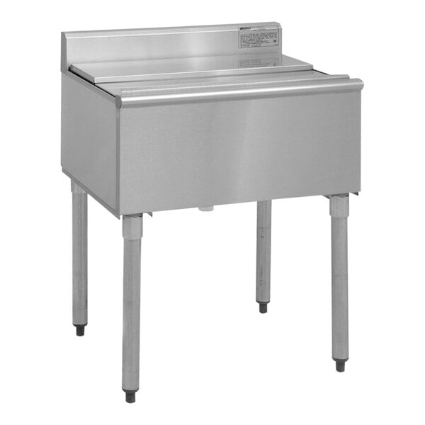 An Eagle Group stainless steel insulated underbar ice chest on a counter.