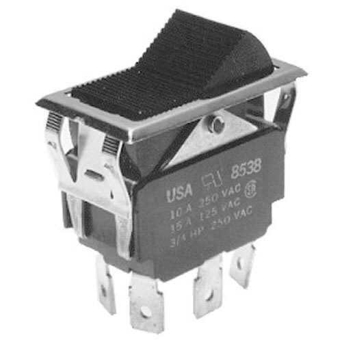A black All Points On/Off/On rocker switch with a black cover.