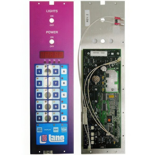 A white and purple rectangular AllPoints control board for ovens.