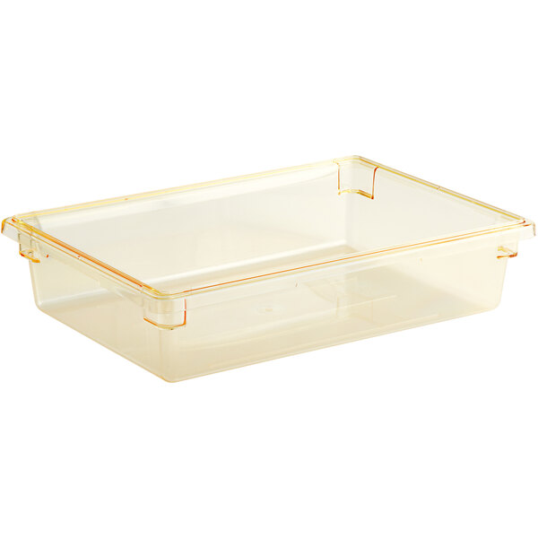 Cambro Camwear 26 x 18 x 6 Yellow Polycarbonate Food Storage Box with  Lid and 5 Deep Colander
