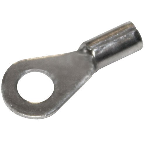 A close-up of an All Points #8 ring terminal with a hole in it.