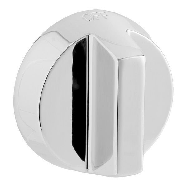 A silver AllPoints range top burner valve knob.