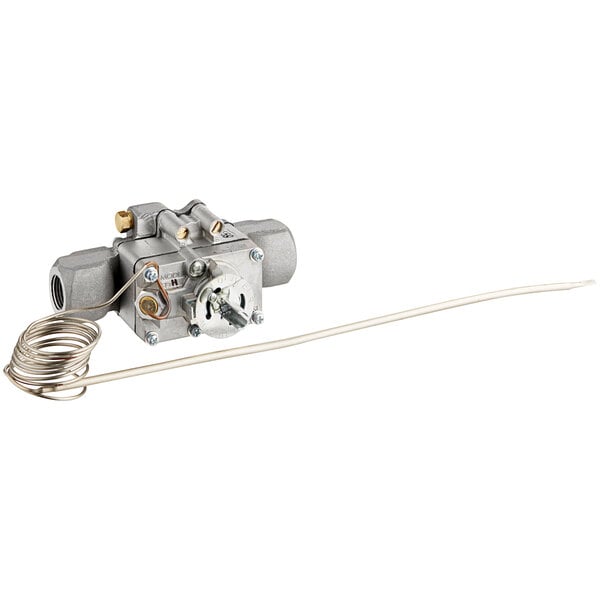 A close-up of the All Points 46-1045 thermostat with a 48" capillary and wire attached.