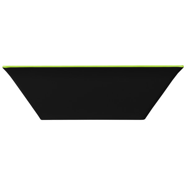 A black rectangular bowl with a green border.