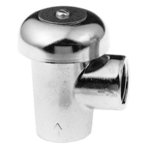 A close-up of a silver metal All Points vacuum breaker.