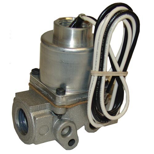 A close-up of the All Points 54-1145 gas solenoid valve with wires attached to it.