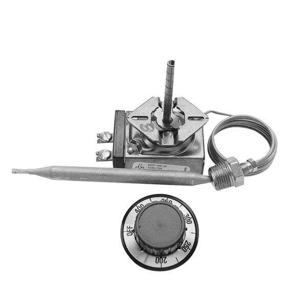 An All Points thermostat with a metal dial and a 36" wire.