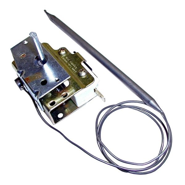 A metal All Points thermostat with a wire attached.