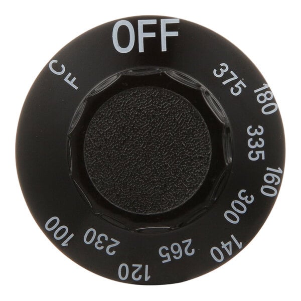 A black AllPoints fryer thermostat dial with white text and numbers.