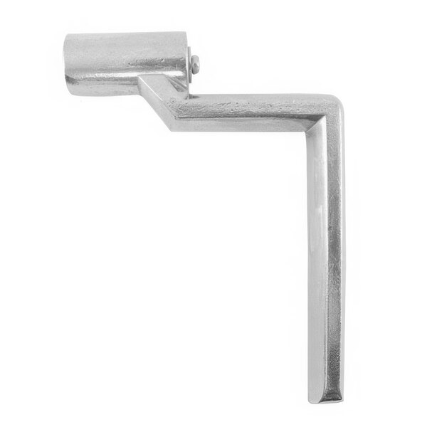 A silver metal "L"-shaped range handle.