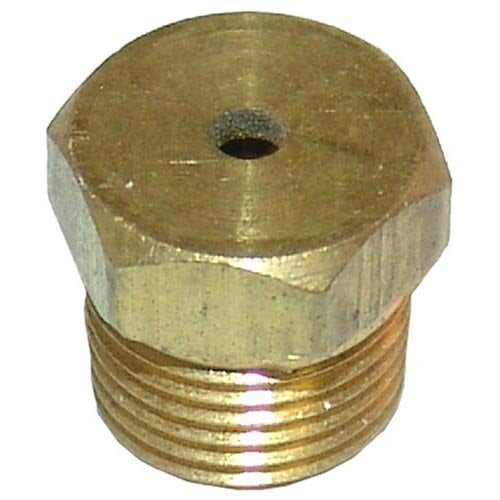 A close-up of a brass threaded nut.