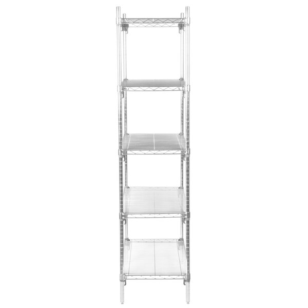 A chrome Metro wire shelving unit with four shelves.