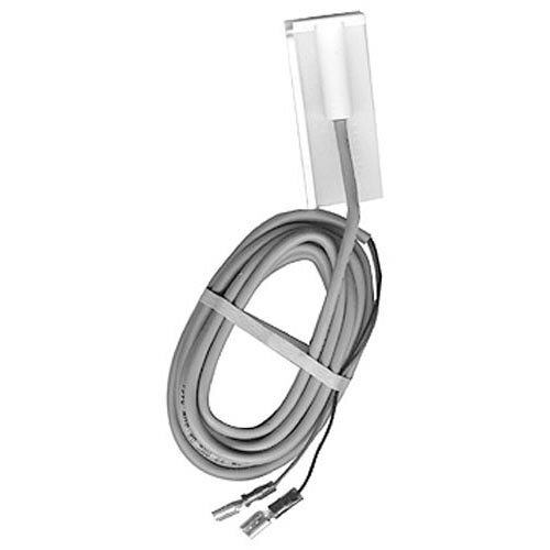 A white cable with a black connector and a white plug wrapped in a rubber band.