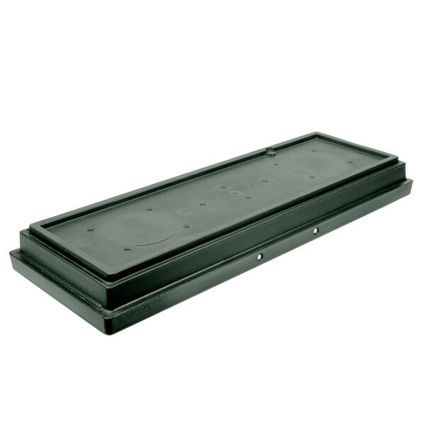 A green Cambro buffet bar base with a lid on it.