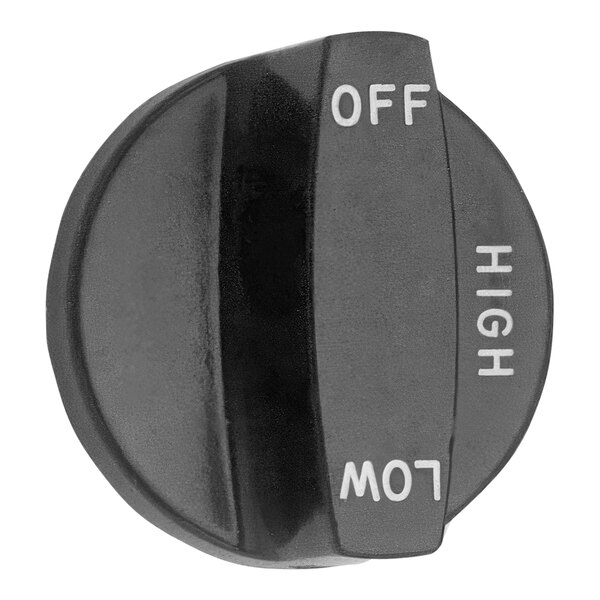 A black AllPoints broiler/grill/range knob with white text reading "Off" and "High"