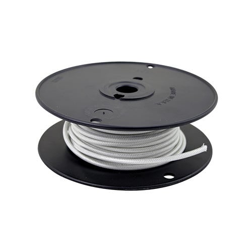 A spool of white wire on a white background.