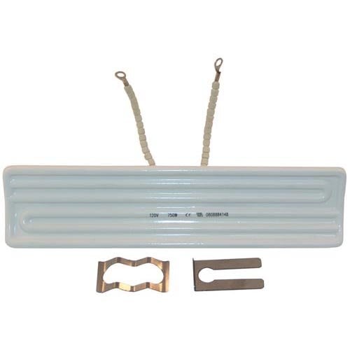 A white rectangular ceramic warmer element with metal wires.